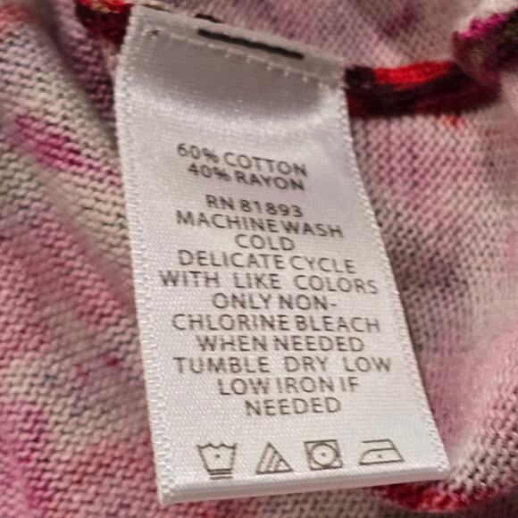 Isaac Mizrahi Live! Red & Pink Floral Print V Neck Button Front Cardigan Sweater - Picture 4 of 7